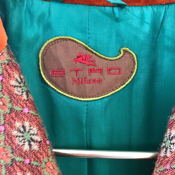 SOLD - ETRO {40} Wool Printed Jacket Orange & Green Tapestry - Picture 3 of 16
